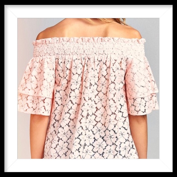 Women’s Off the Shoulders Smocked Lace Top - Picture 6 of 7